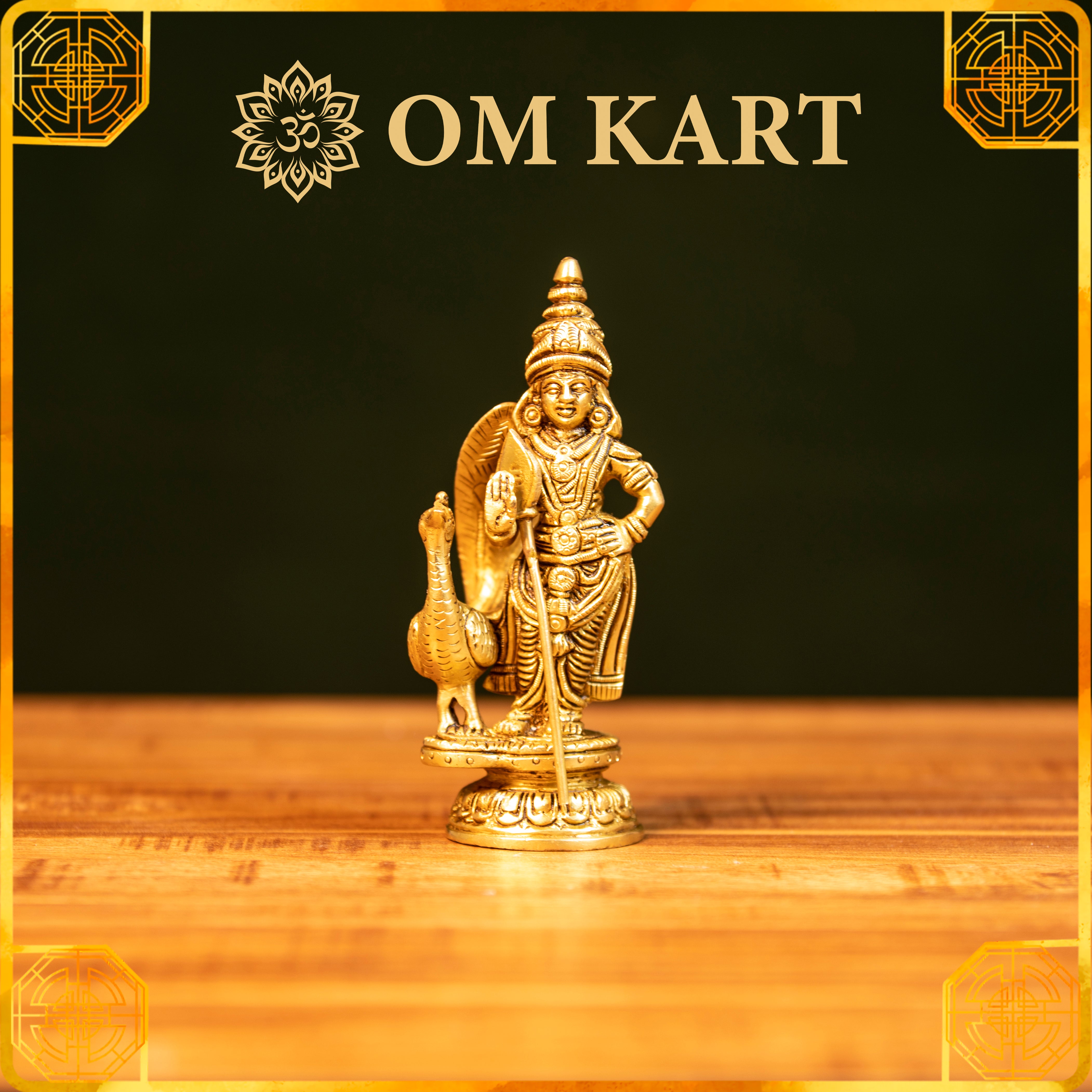 Pure Brass Lord Murugan Idol with Peacock