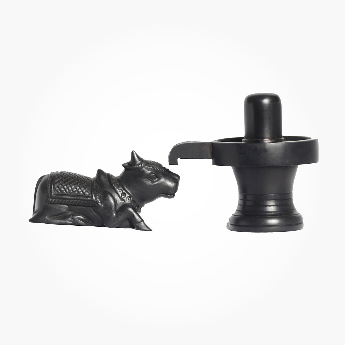 Sacred Shiva Lingam with Nandi Figurine Set