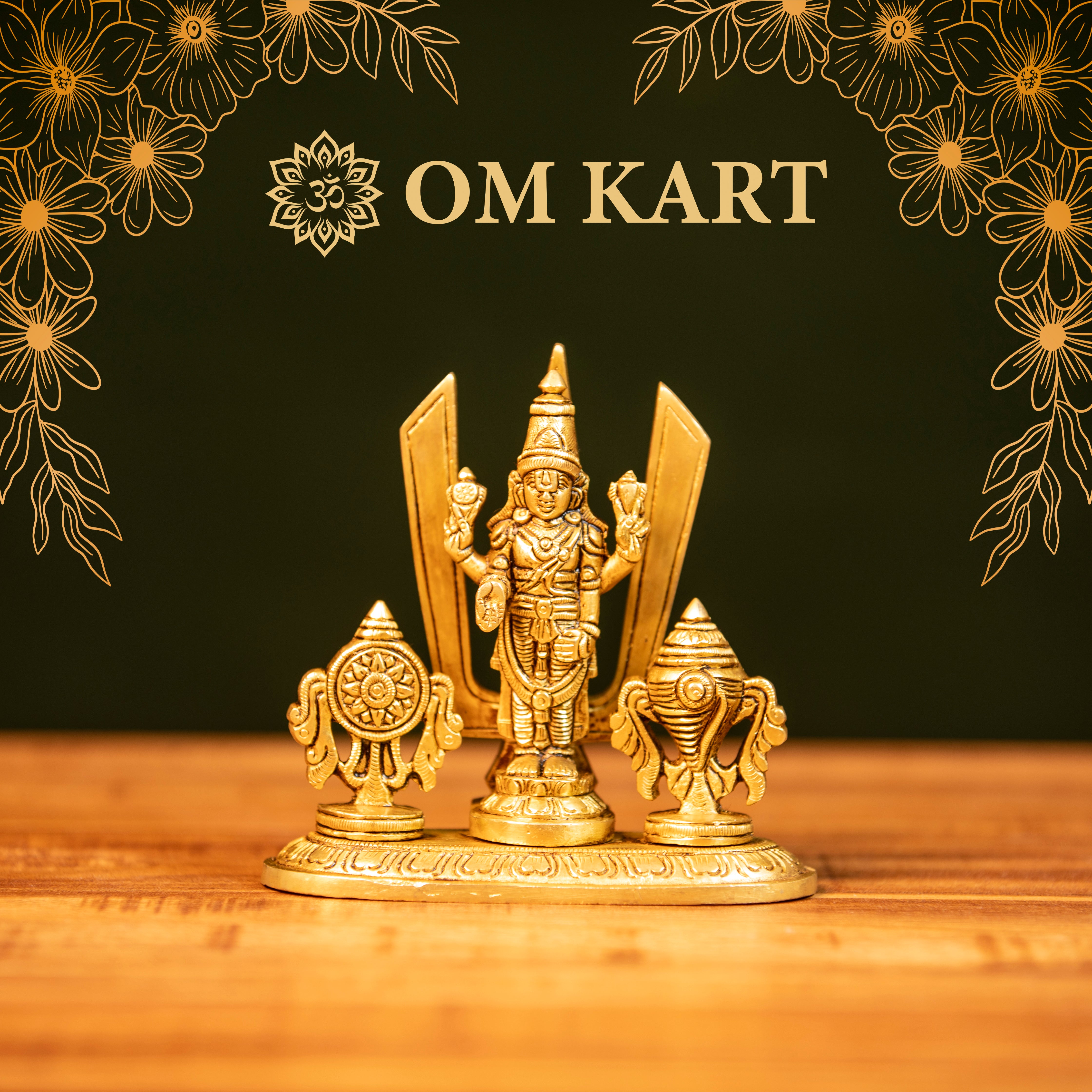 Pure Brass Lord Vishnu Idol with Shankha and Chakra