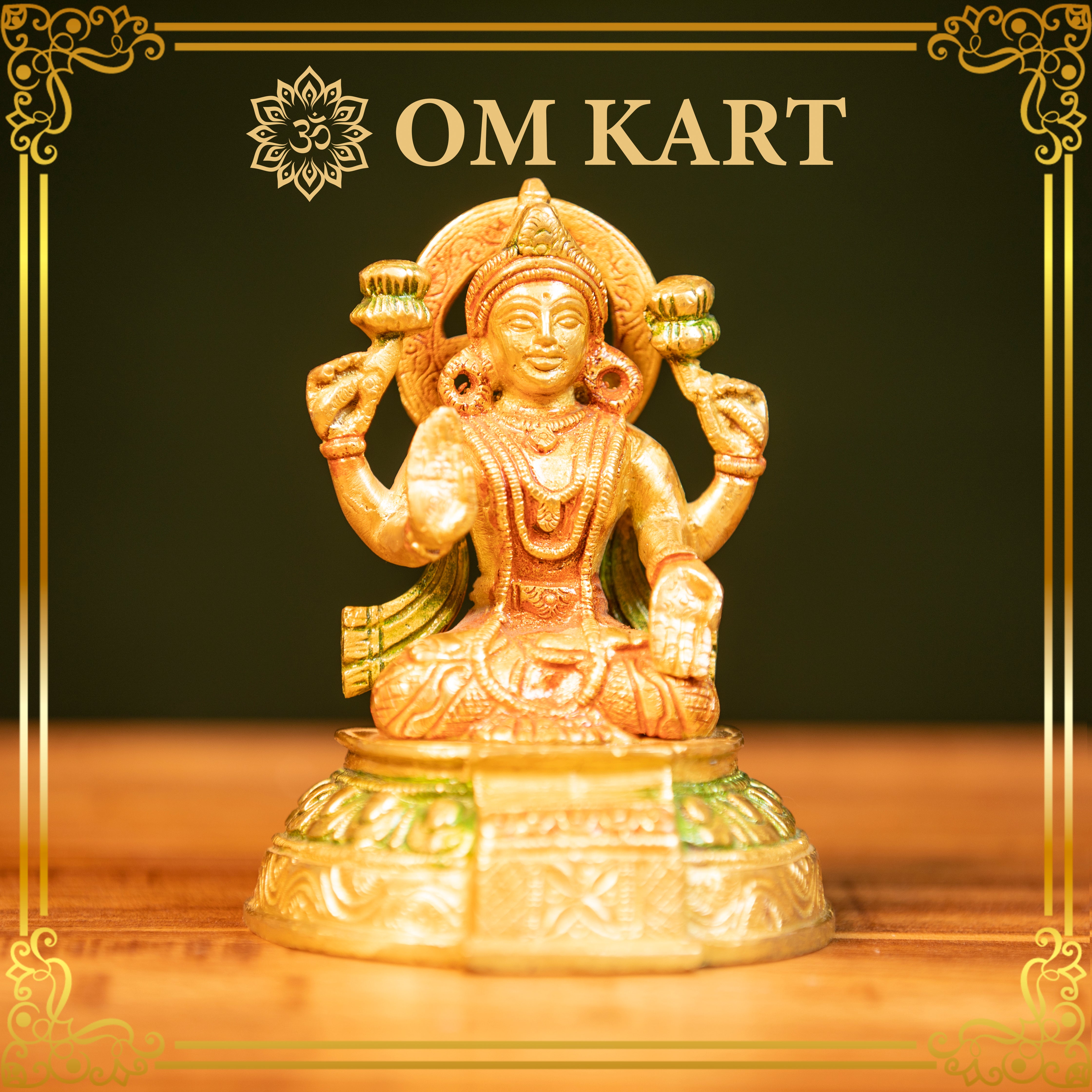 Hand-Painted Pure Brass Goddess Lakshmi Idol