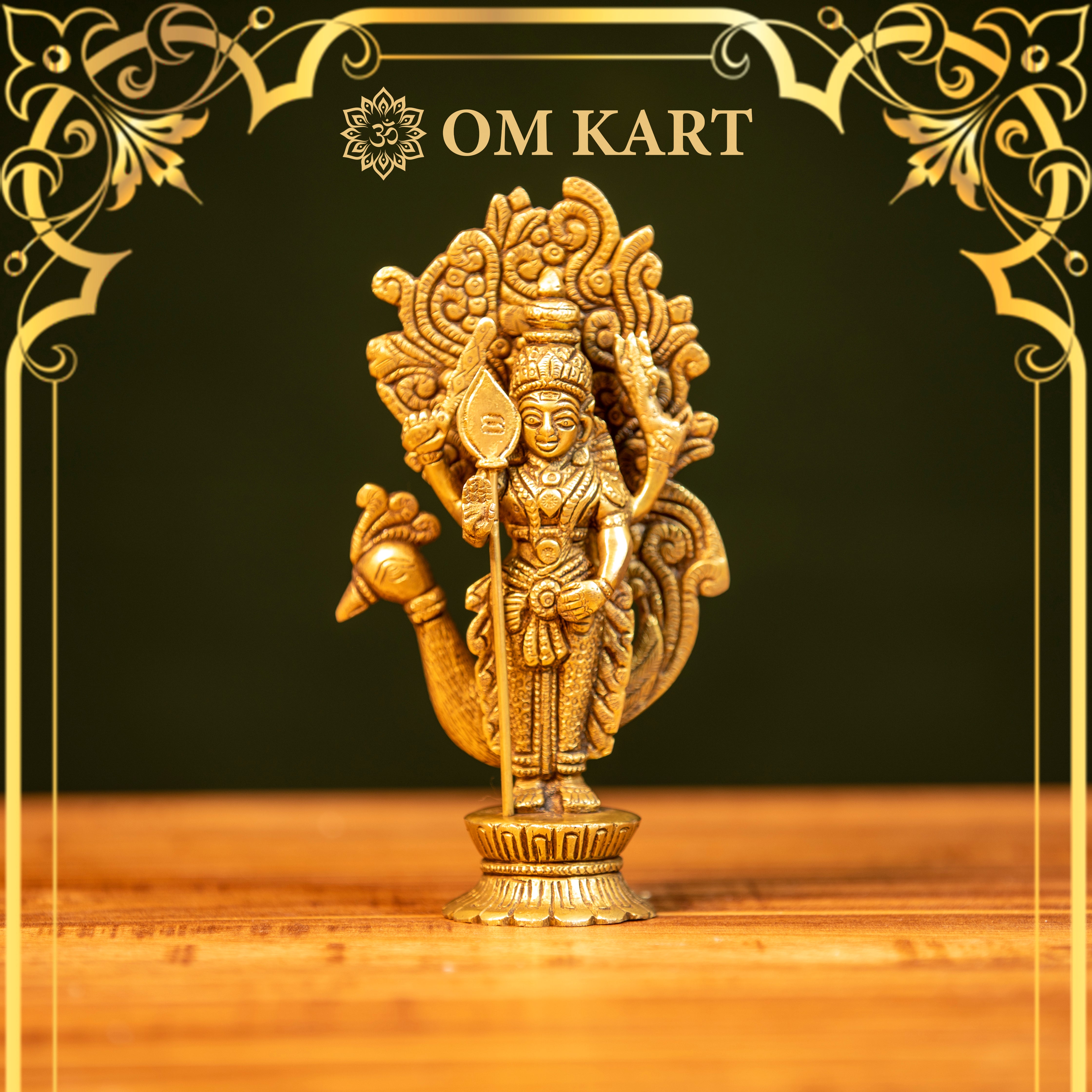 Pure Brass Lord Murugan Idol with Intricate Peacock Design