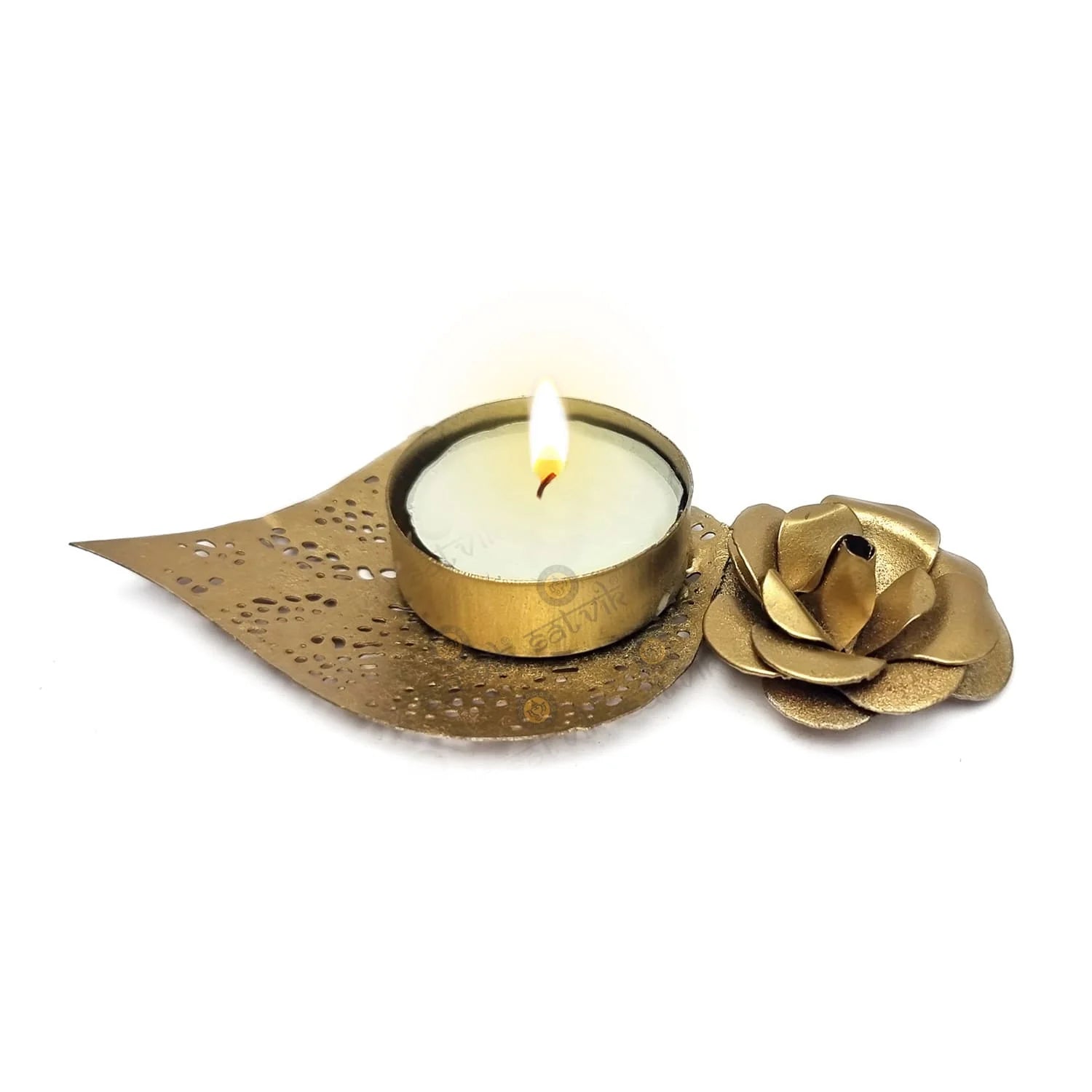 Decorative Rose Leaf Metal Tea Light Holder