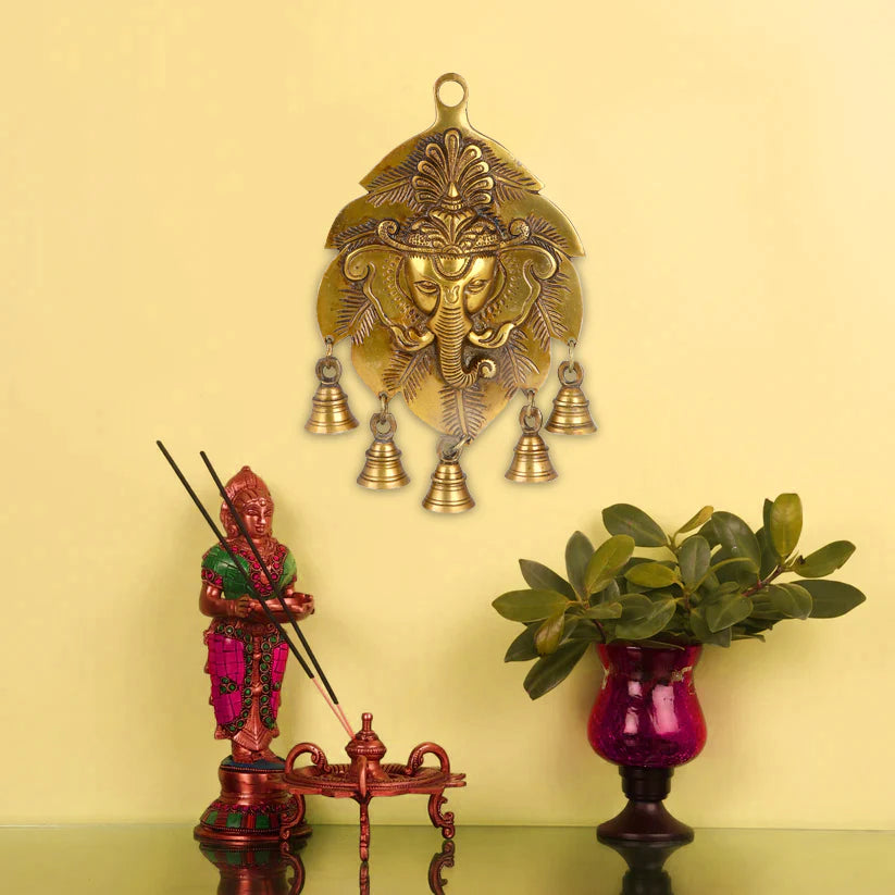 Brass Decorative Ganesh Wall Hanging (Leaf Shape)