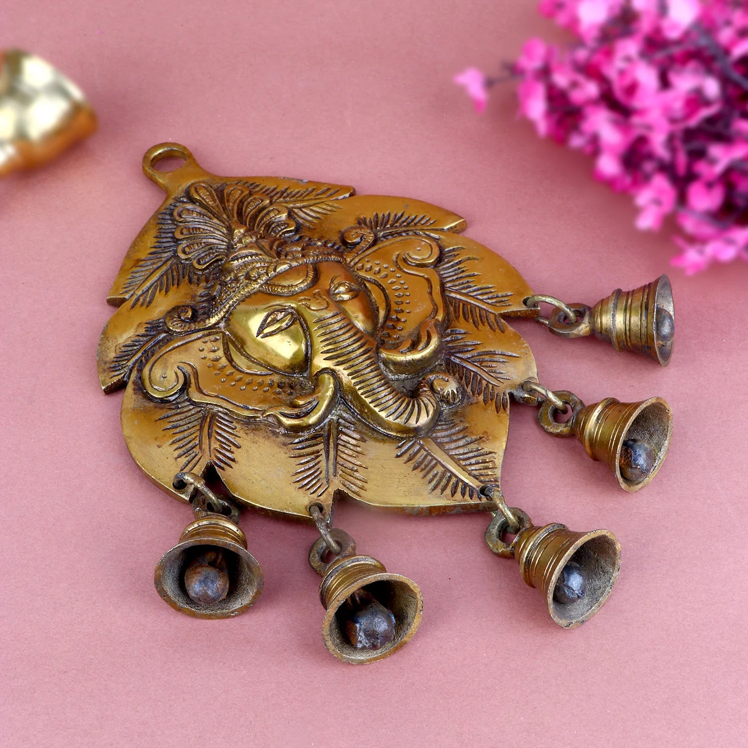 Brass Decorative Ganesh Wall Hanging (Leaf Shape)