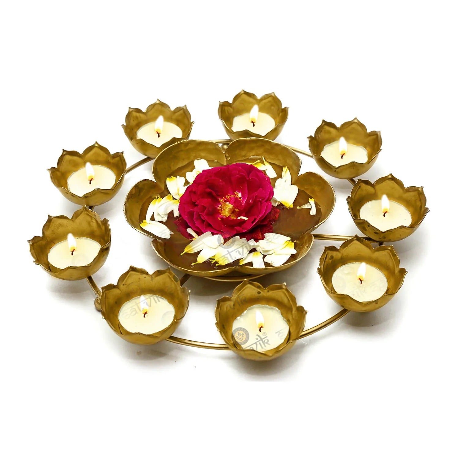 Seher Decorative Metal Lotus Shape Urli with Candle Holder